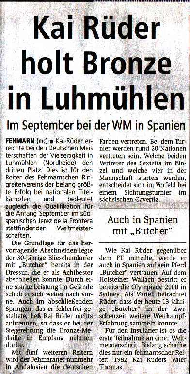 Zeitungsbericht des Fehmarnchen Tageblattes<br> vom 20.06.2002